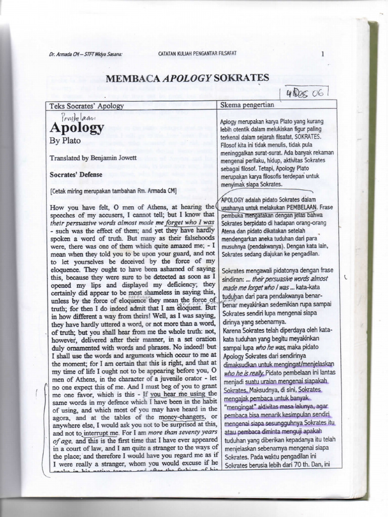 Teks Apologia - Plato (Minggu 4) | PDF