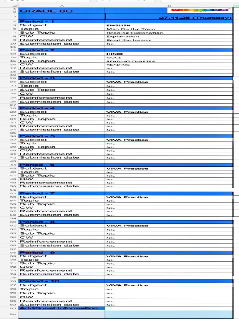 Grade 8C Class Schedule and Assignments | PDF