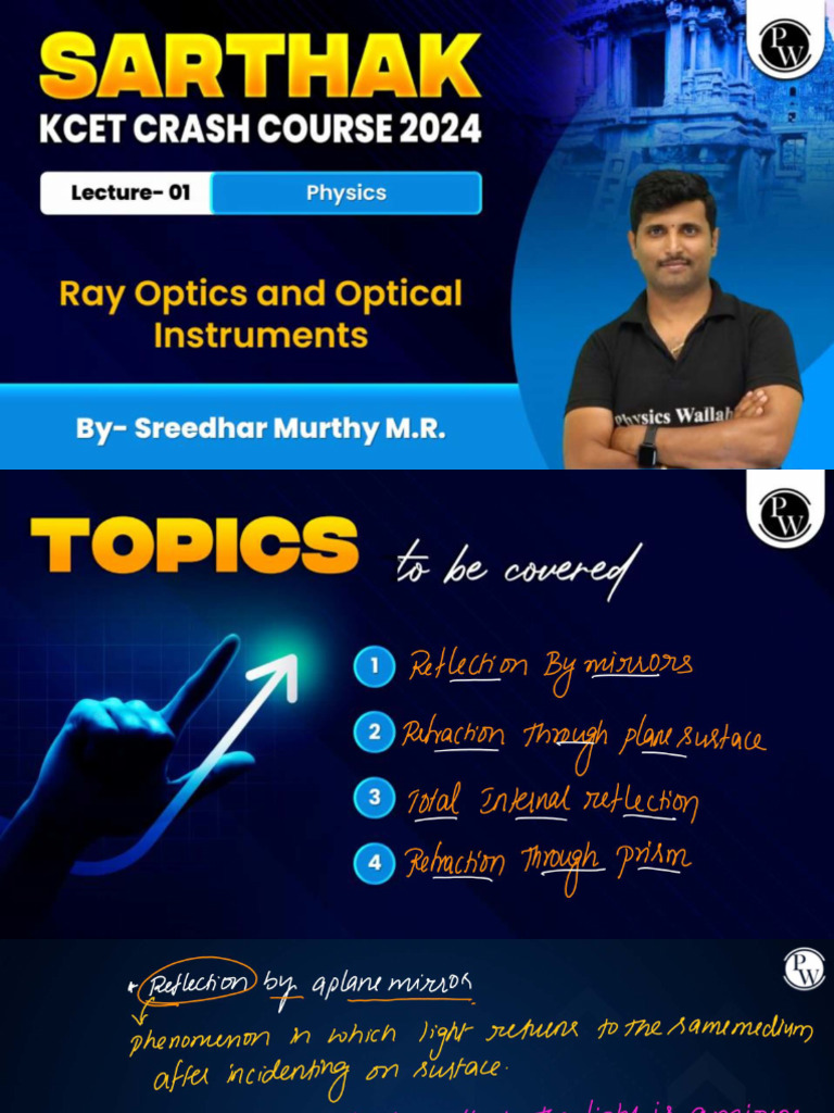 Ray Optics and Optical Instruments 01 Class Notes Sarthak KCET Crash ...