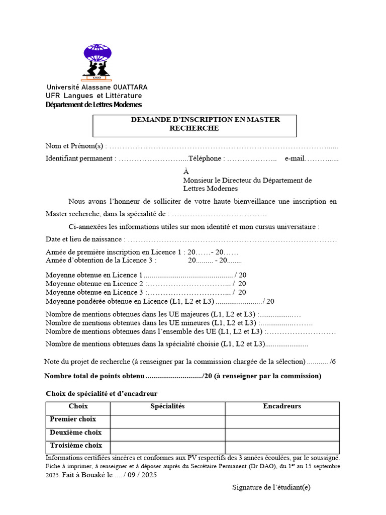 Demande d'inscription Master Recherche | PDF