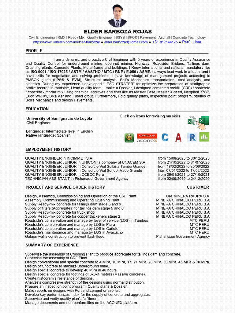 Elder Barboza Rojas CV | PDF | Concrete | Construction Aggregate