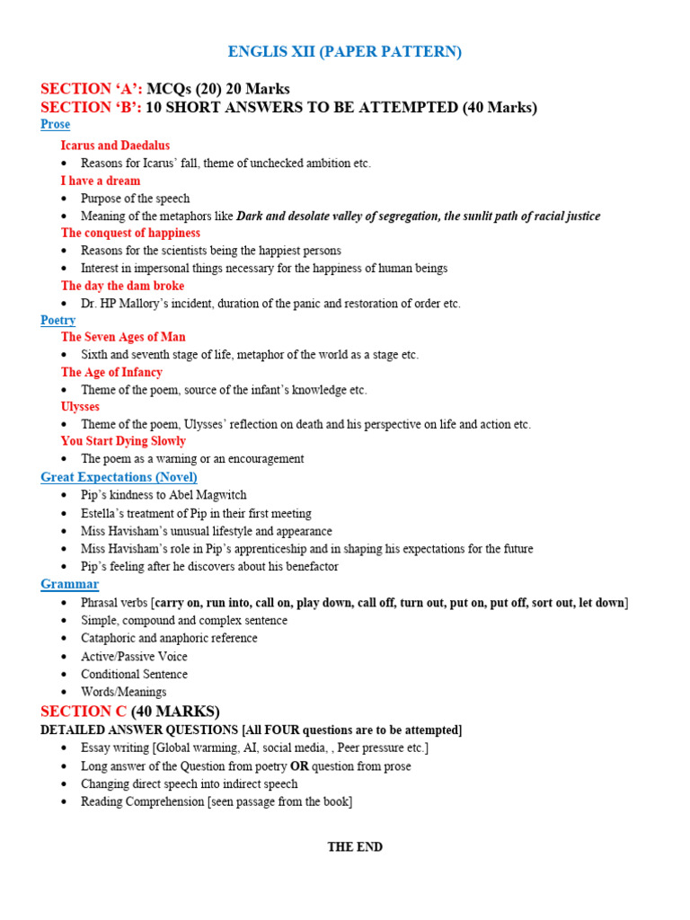 Paper Pattern XII English | PDF