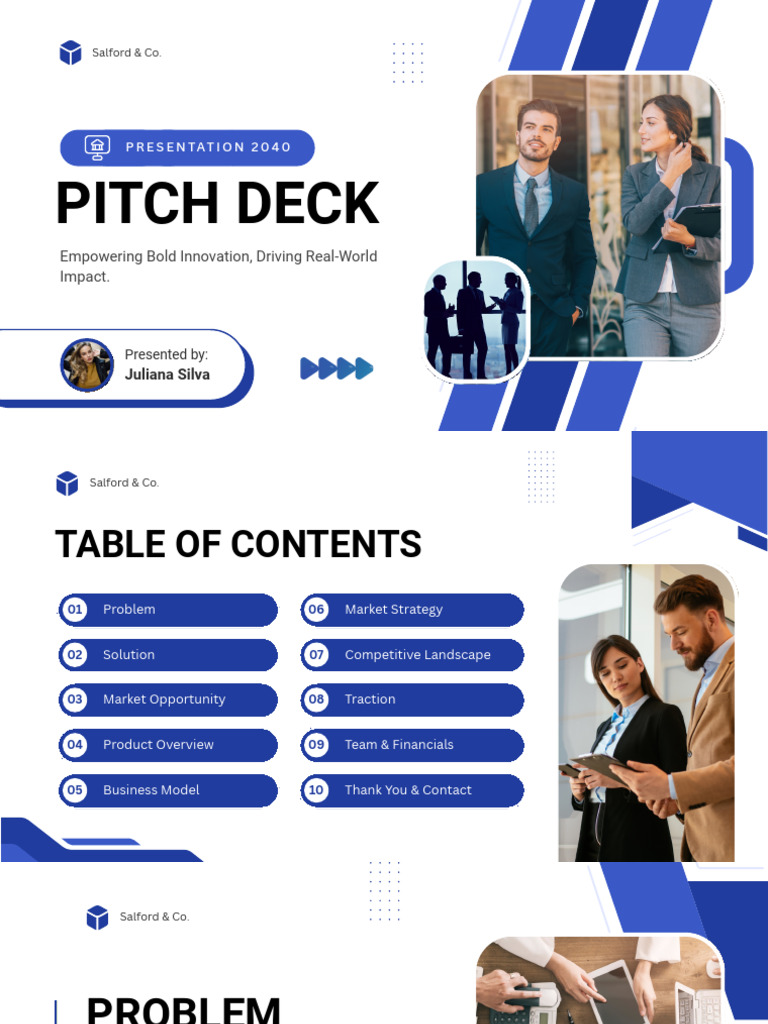 Blue and White Geometric Corporate Pitch Deck Presentation | PDF