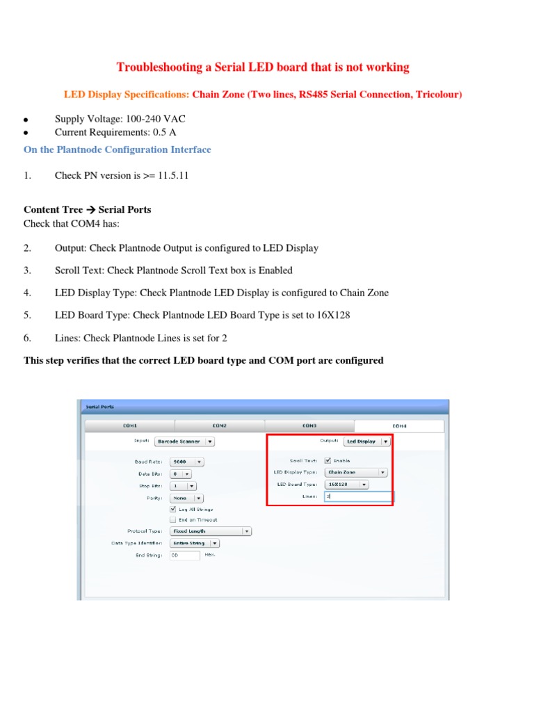 Troubleshooting a NonFunctioning Serial LED Display Board Connected
