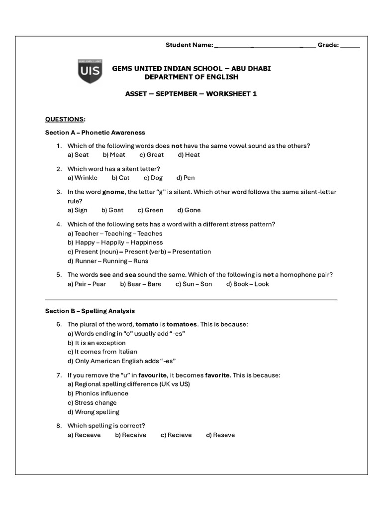 Asset Worksheet September - 1 | PDF