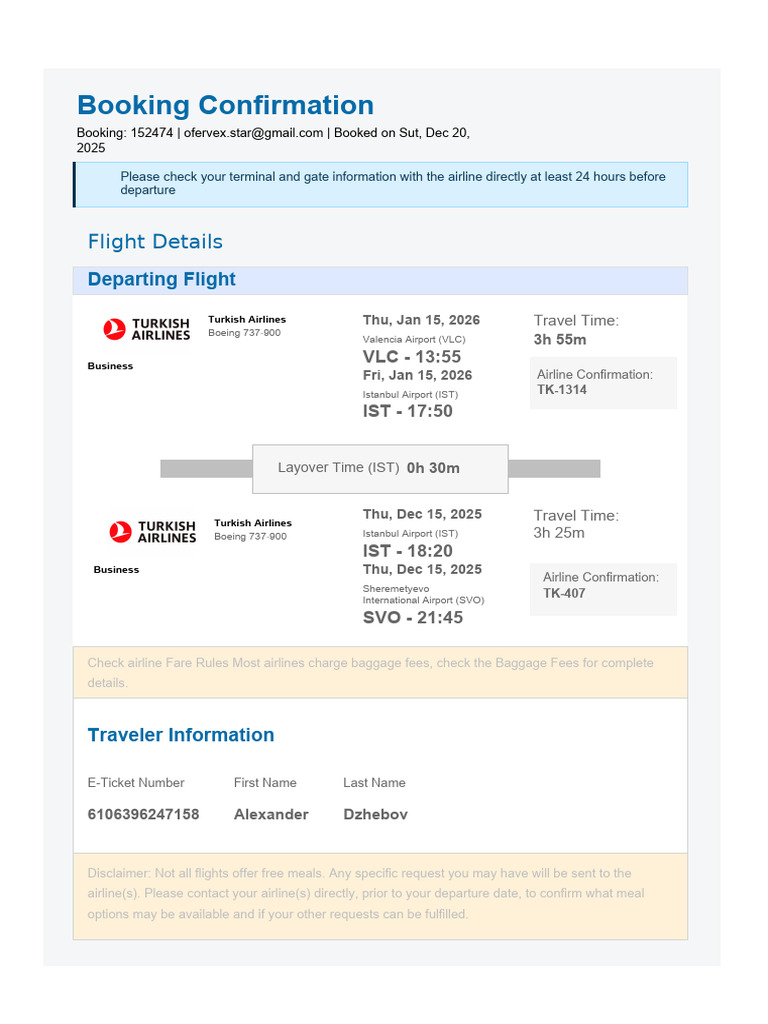 Booking Confirmation: Flight Details | PDF