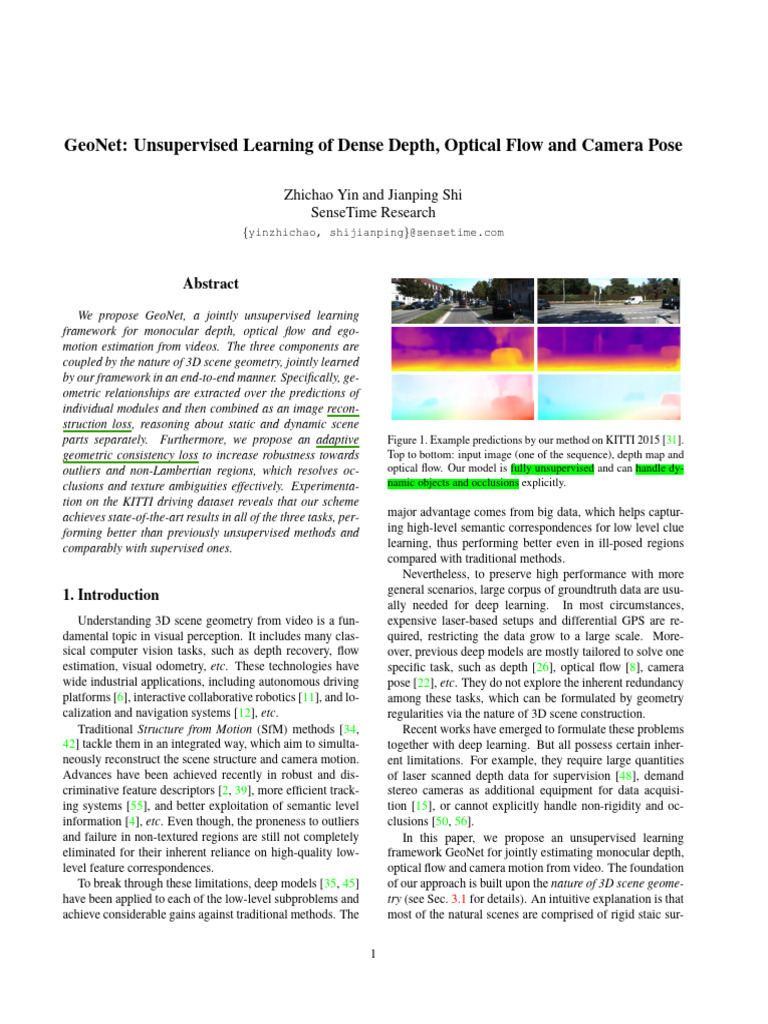 GeoNet: Unsupervised 3D Scene Estimation | PDF | Image Segmentation ...