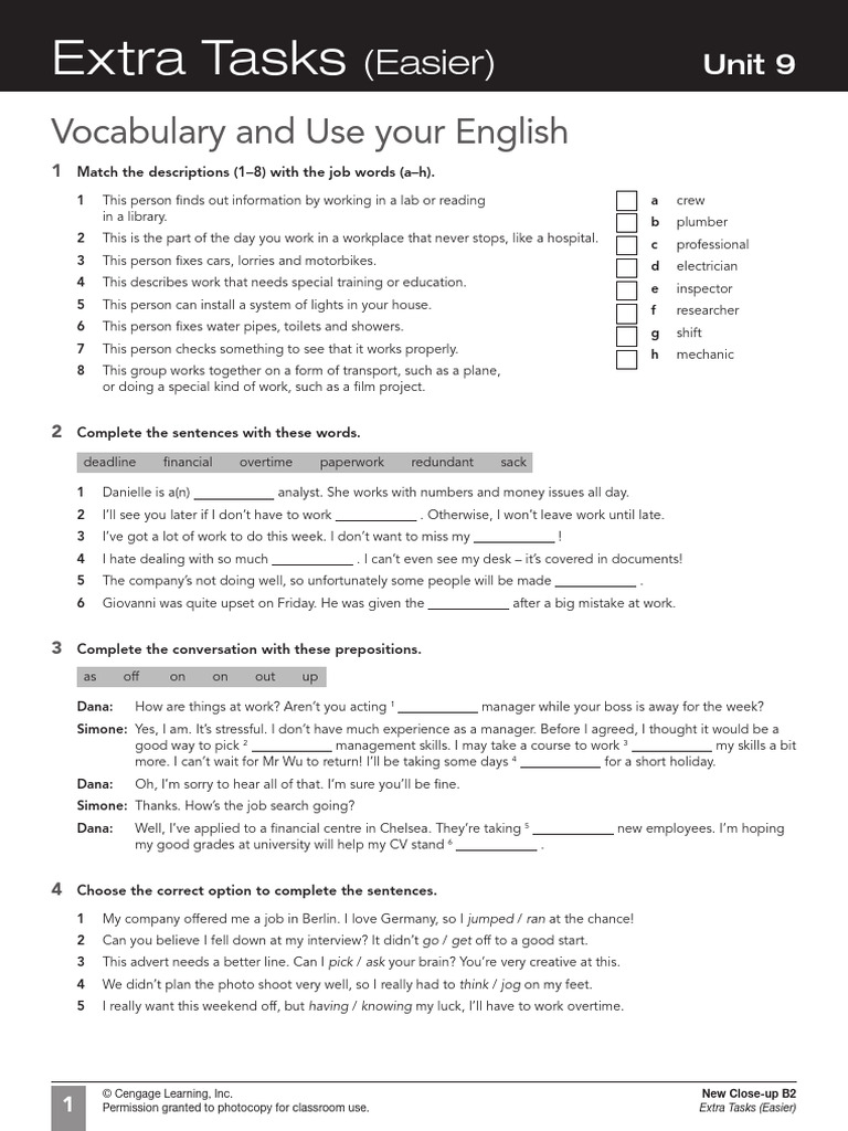 B2 Extra Tasks (Easier) Unit 9 | PDF