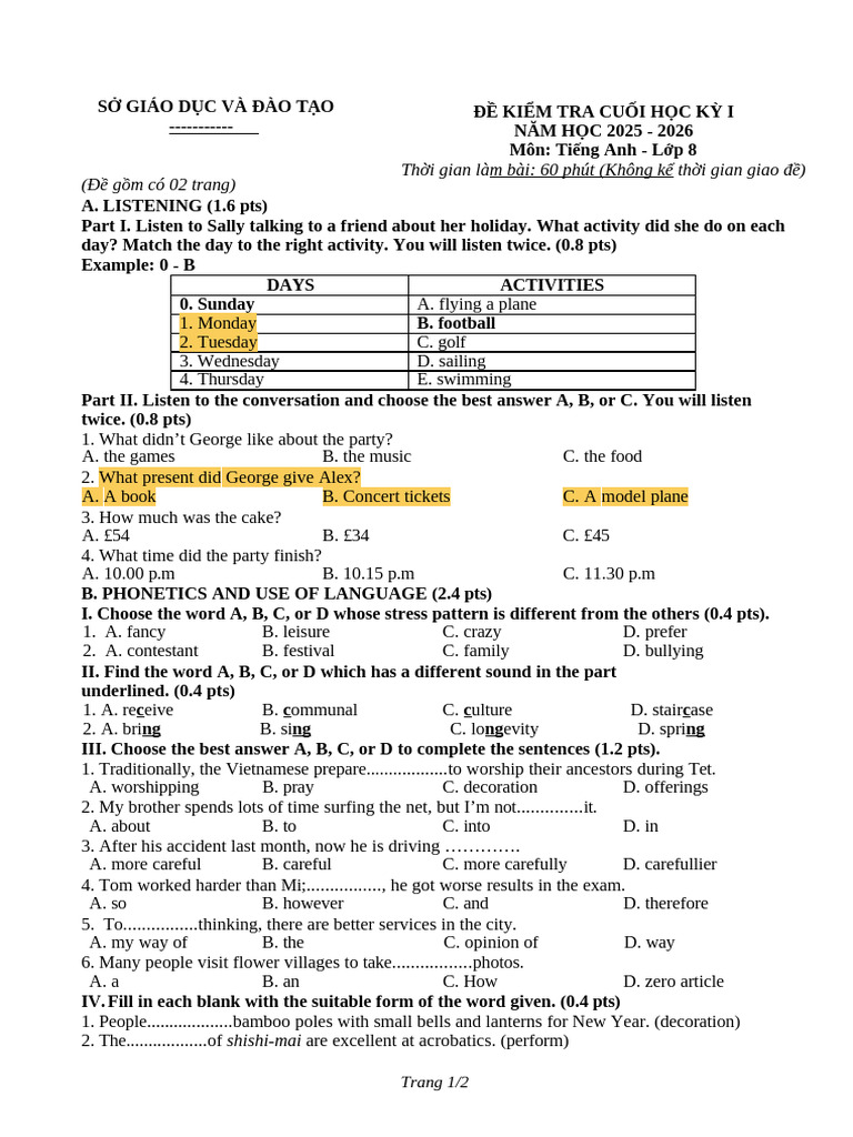 English Test for 8th Grade Students | PDF | Khmer People