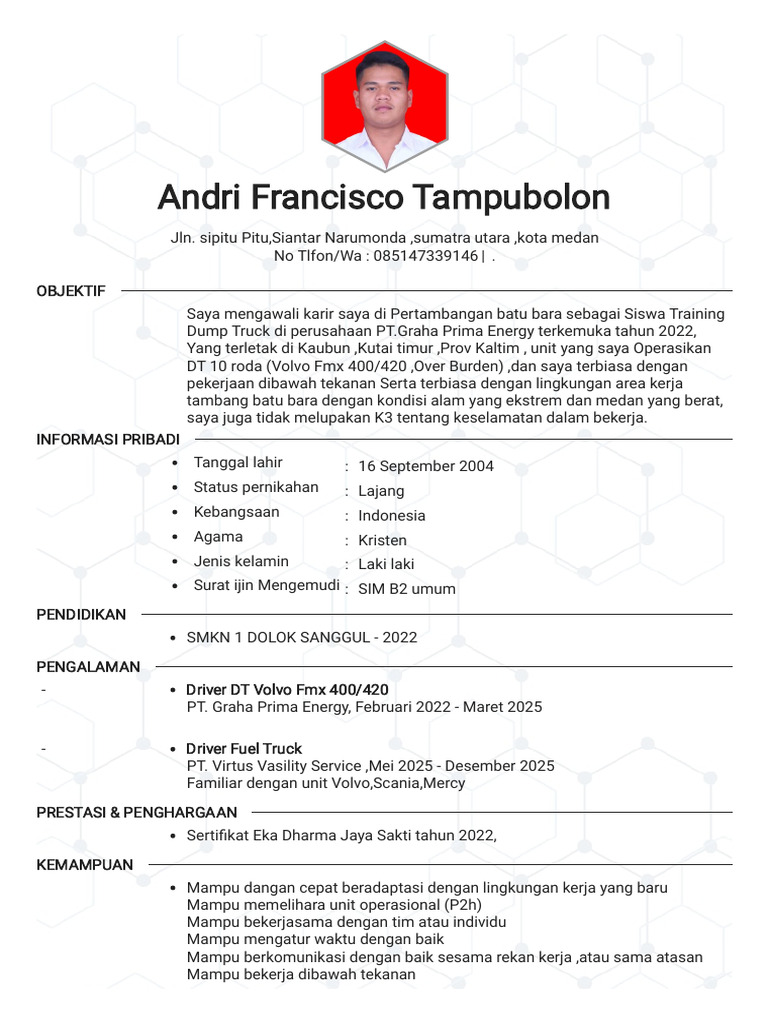 Profil Driver Dump Truck Berpengalaman | PDF