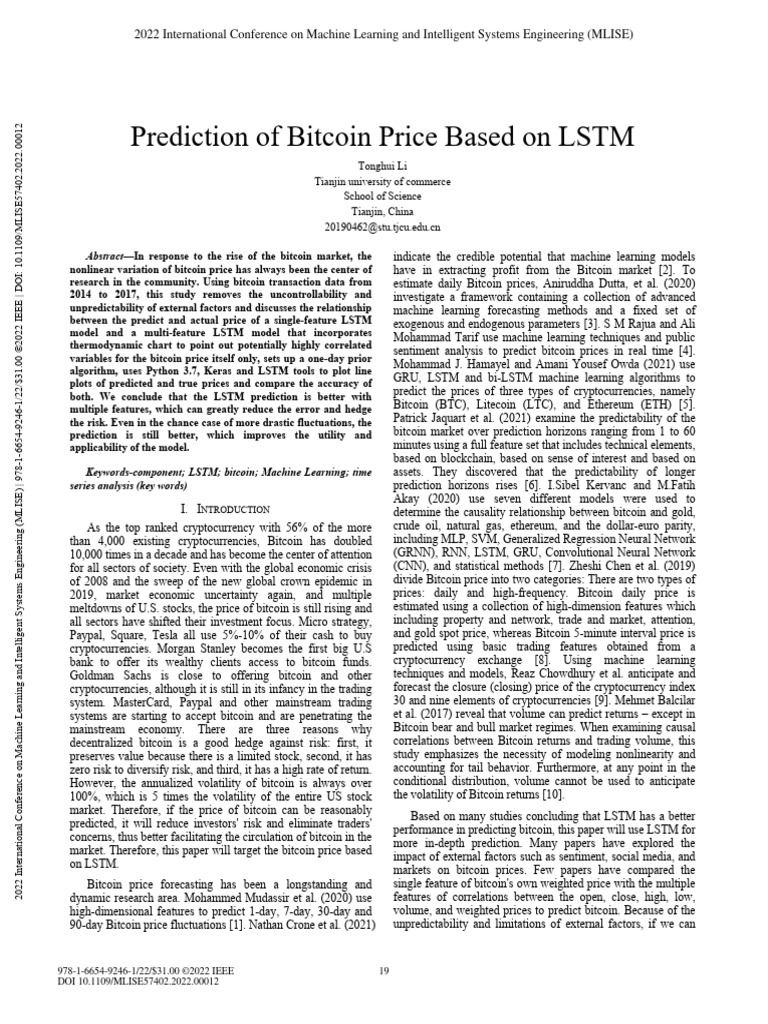 Bitcoin Price Prediction Using LSTM | PDF | Machine Learning