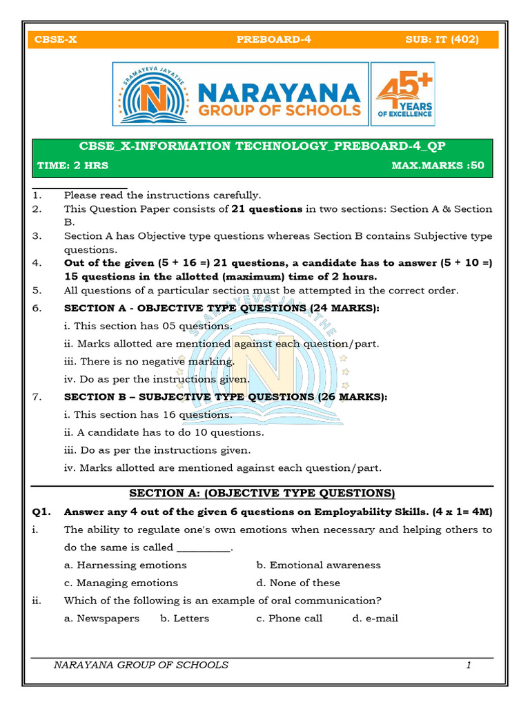 IT Preboard Exam Question Paper 2023 | PDF | Databases | Database ...