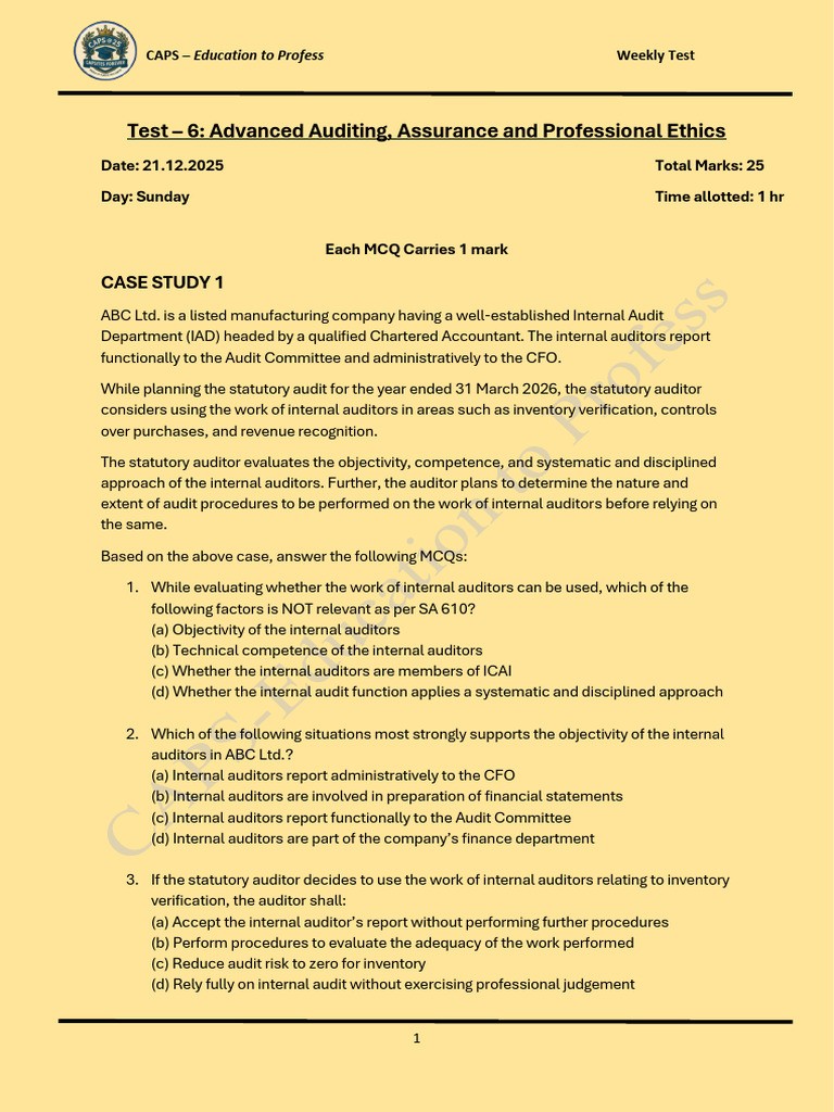 Advanced Auditing Test Questions | PDF | Audit | Auditor's Report