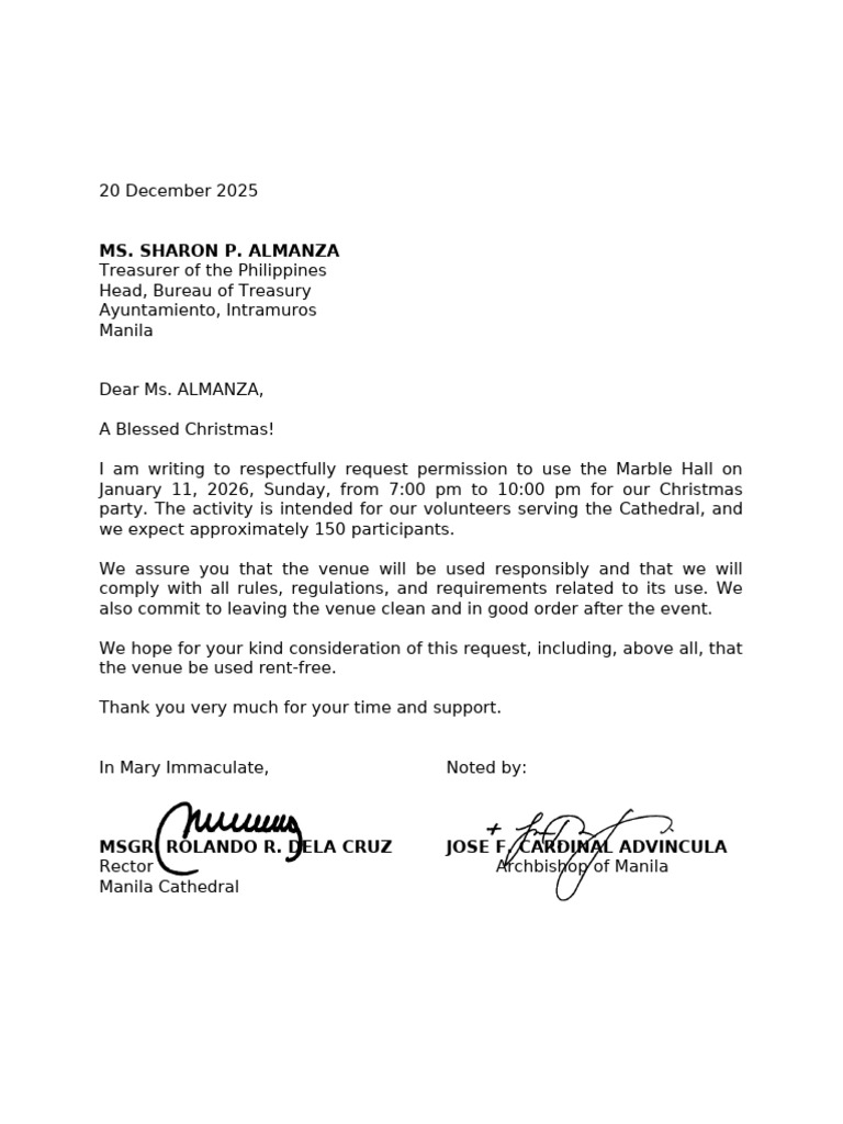 Letter To Ms Almanza Re Use of Marble Hall Dec 2025 | PDF