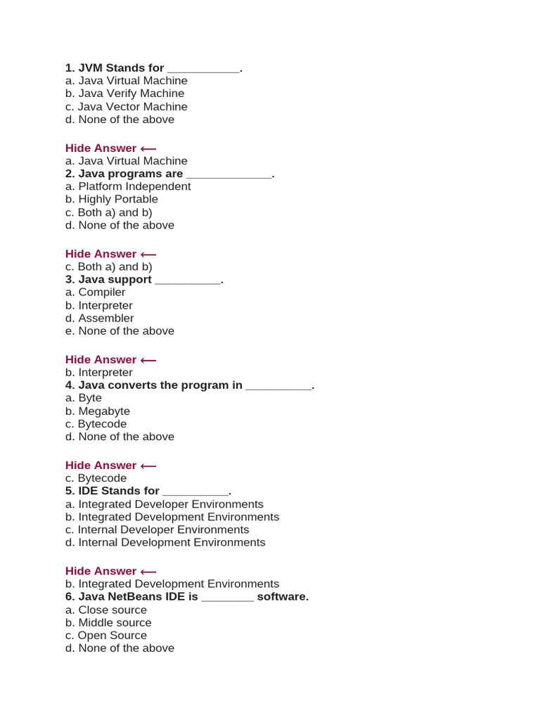 Java Programming Basics Quiz | PDF | Data Type | Control Flow