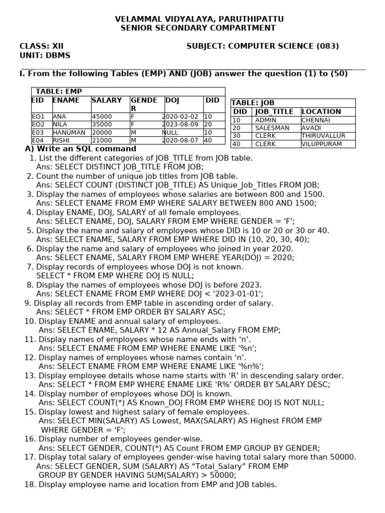 SQL Queries for Employee Database Management | PDF | Software Design ...