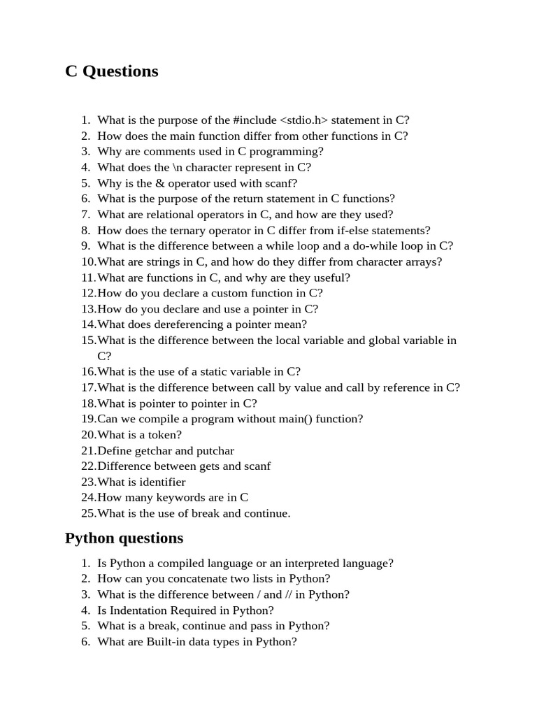 C and Python Programming Questions | PDF