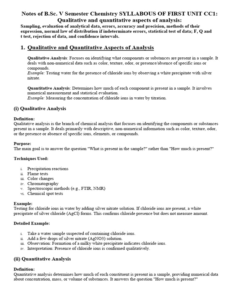 Chemistry B.Sc. V Sem: Analysis Methods | PDF | Standard Deviation ...