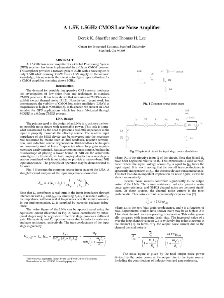 1.5GHz CMOS Low Noise Amplifier Design | PDF | Field Effect Transistor ...
