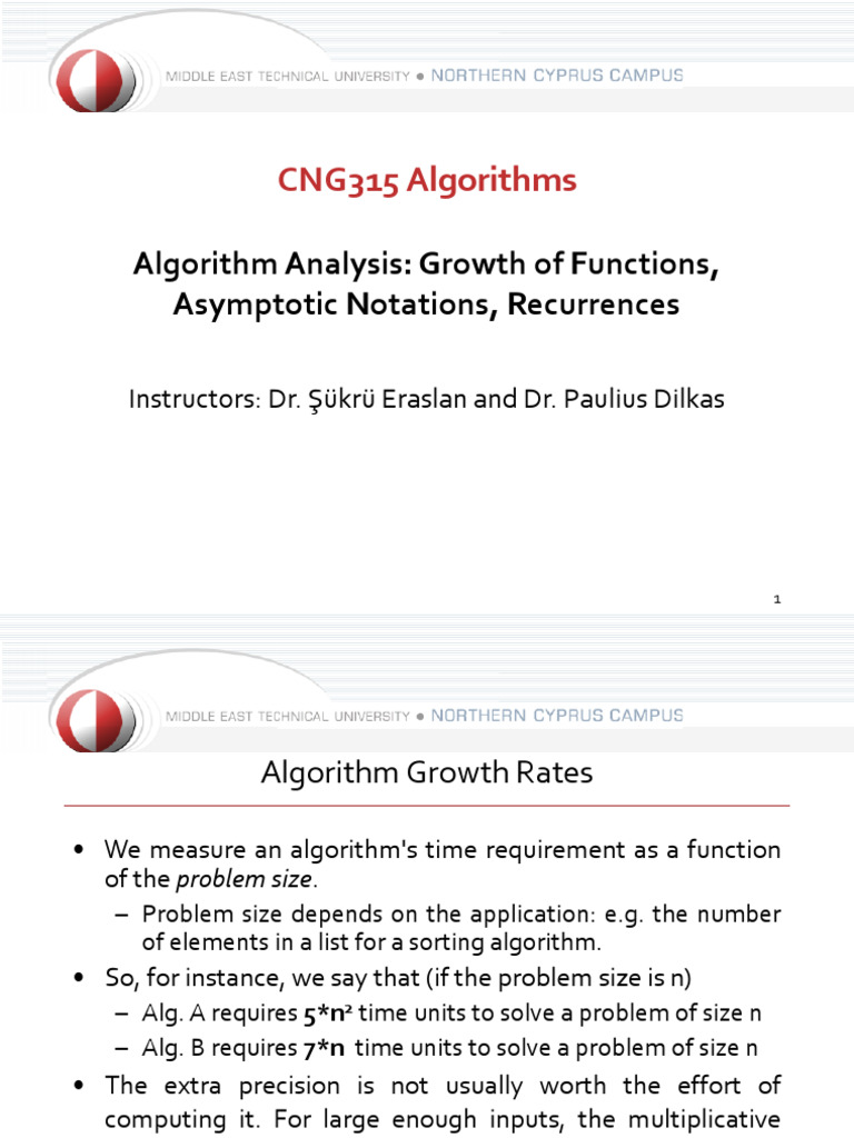 CNG315 Lecture2 Algorithm Analysis 1 (1) | PDF | Time Complexity ...