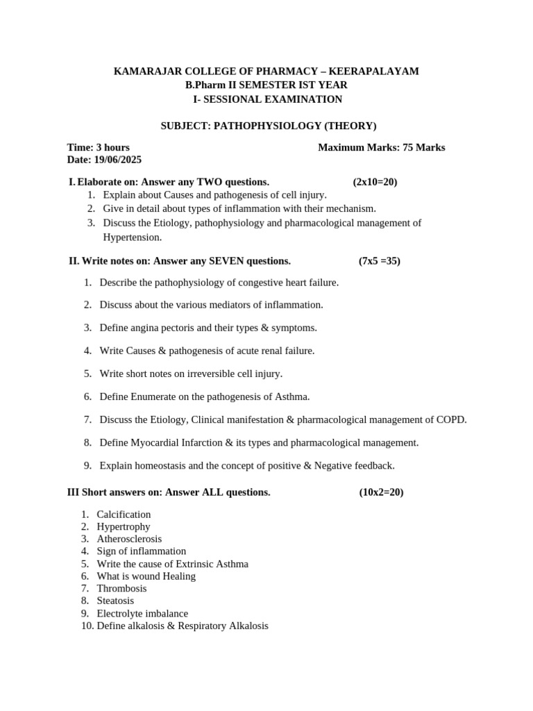 Pathophysiology Question | PDF