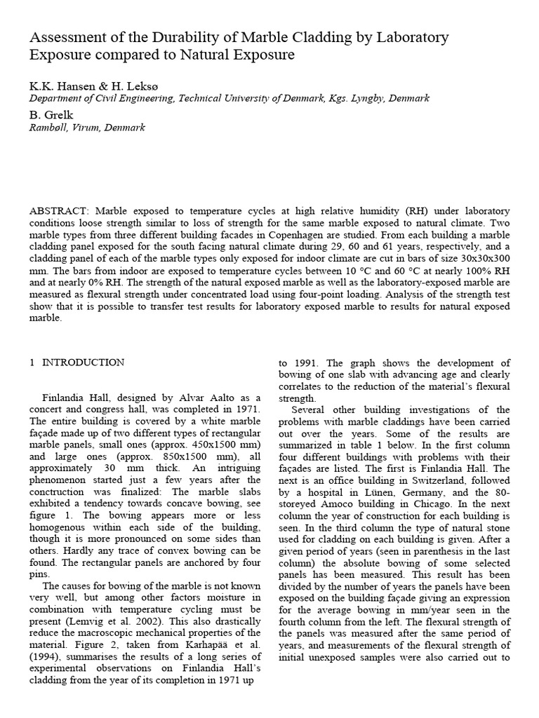 Assessment of the Durability of Marble Cladding by Laboratory | PDF ...