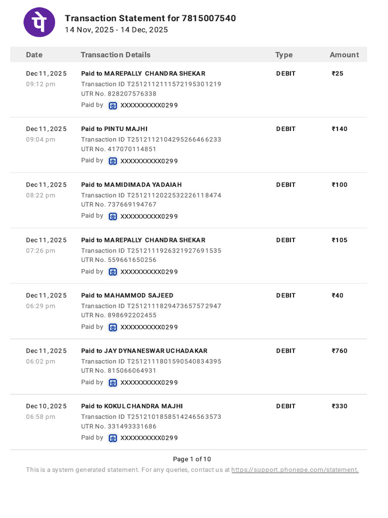 Transaction Statement for 7815007540 | PDF | Debit Card | Retail ...