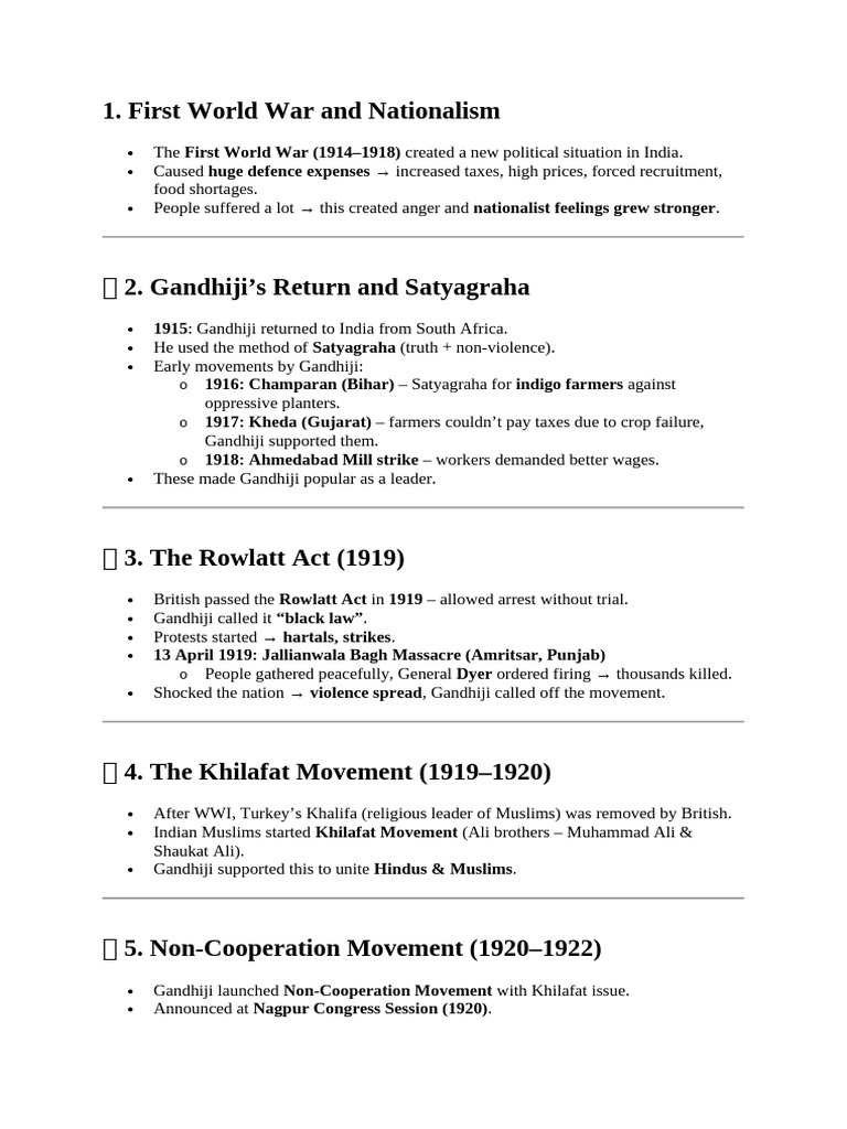 ch 2 hist notes gpt | PDF | Mahatma Gandhi | Indian Nationalism