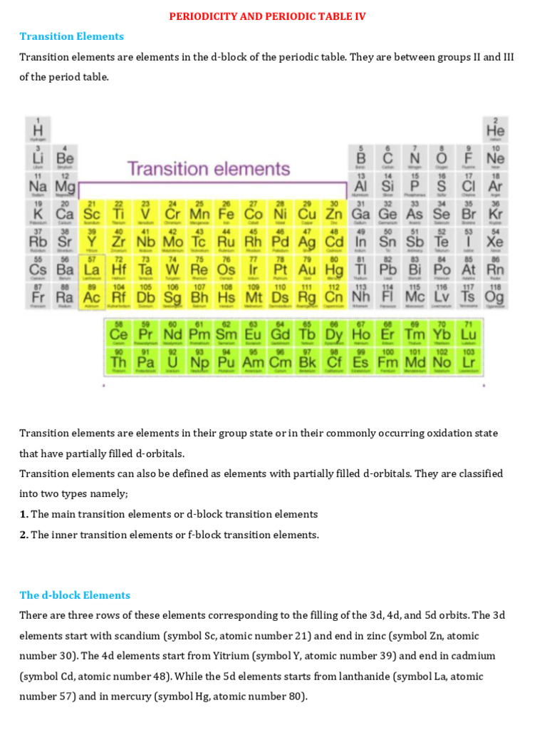 Transition Elements in the Periodic Table | PDF | Transition Metals | Ion