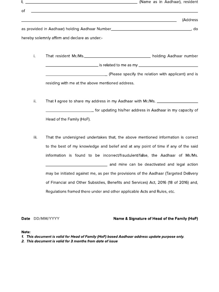 List of Supporting Document For Aadhaar Enrolment and Update | PDF