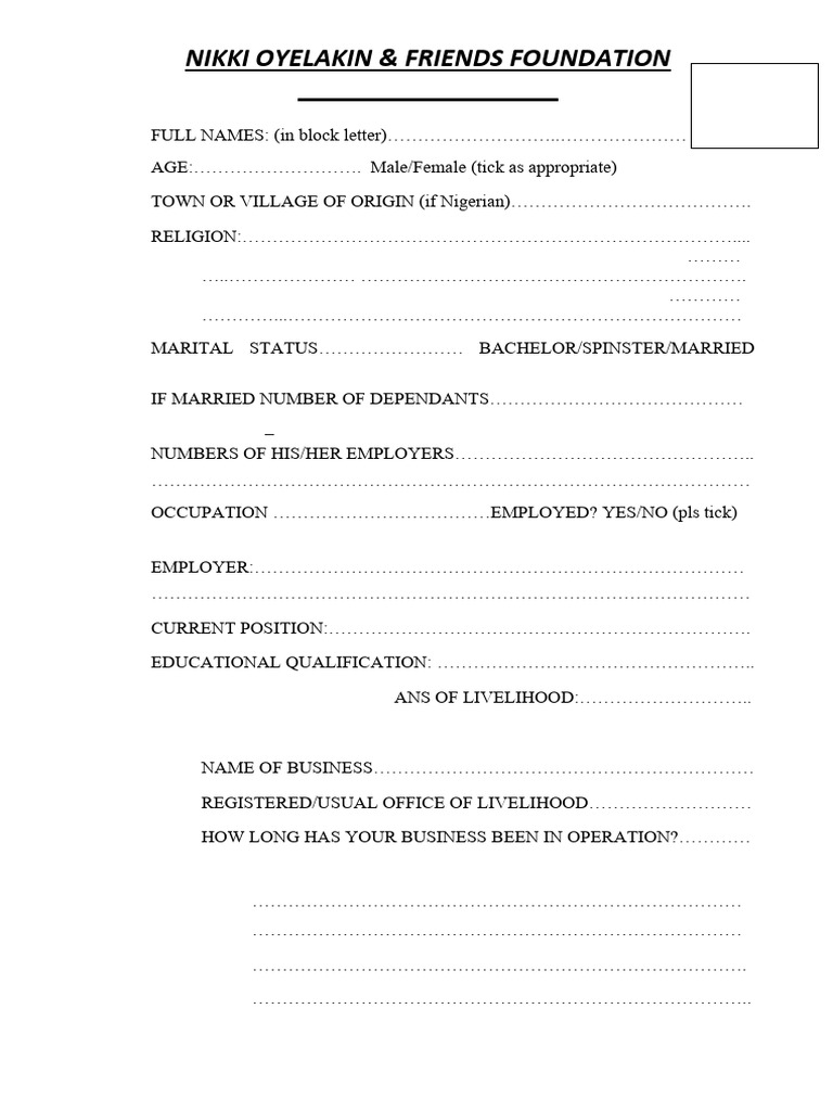Nikki Oyelakin Foundation Application Form | PDF