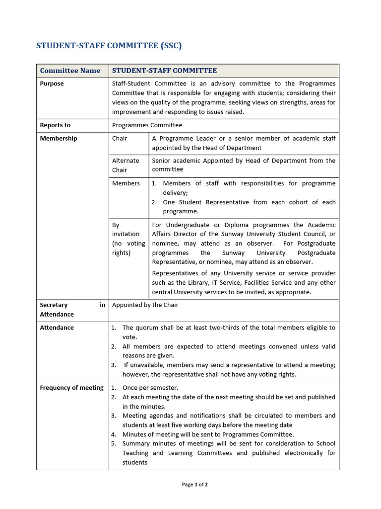 Student-Staff Committee Overview | PDF