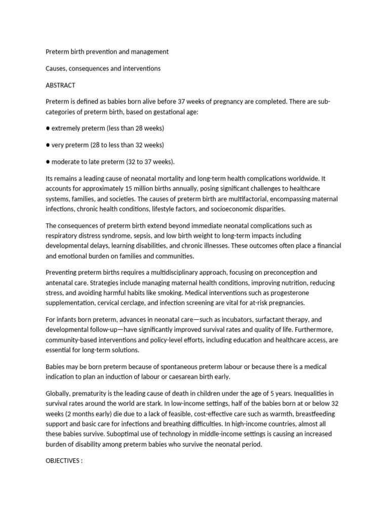 Preterm Birth: Causes and Prevention Strategies | PDF | Preterm Birth ...