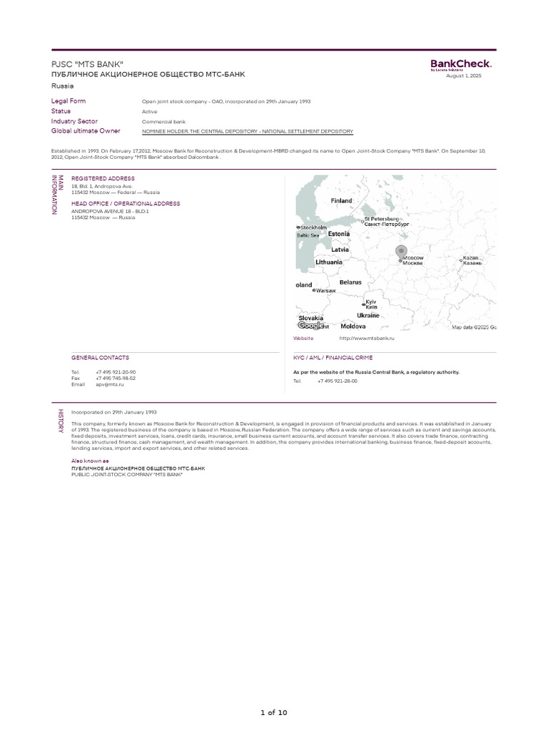MTS Bank Overview and Services | PDF | Banks | Equity (Finance)