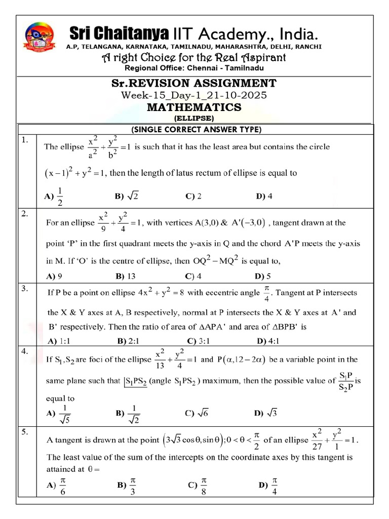 Week 15 Mathematics Revision Assignment | PDF