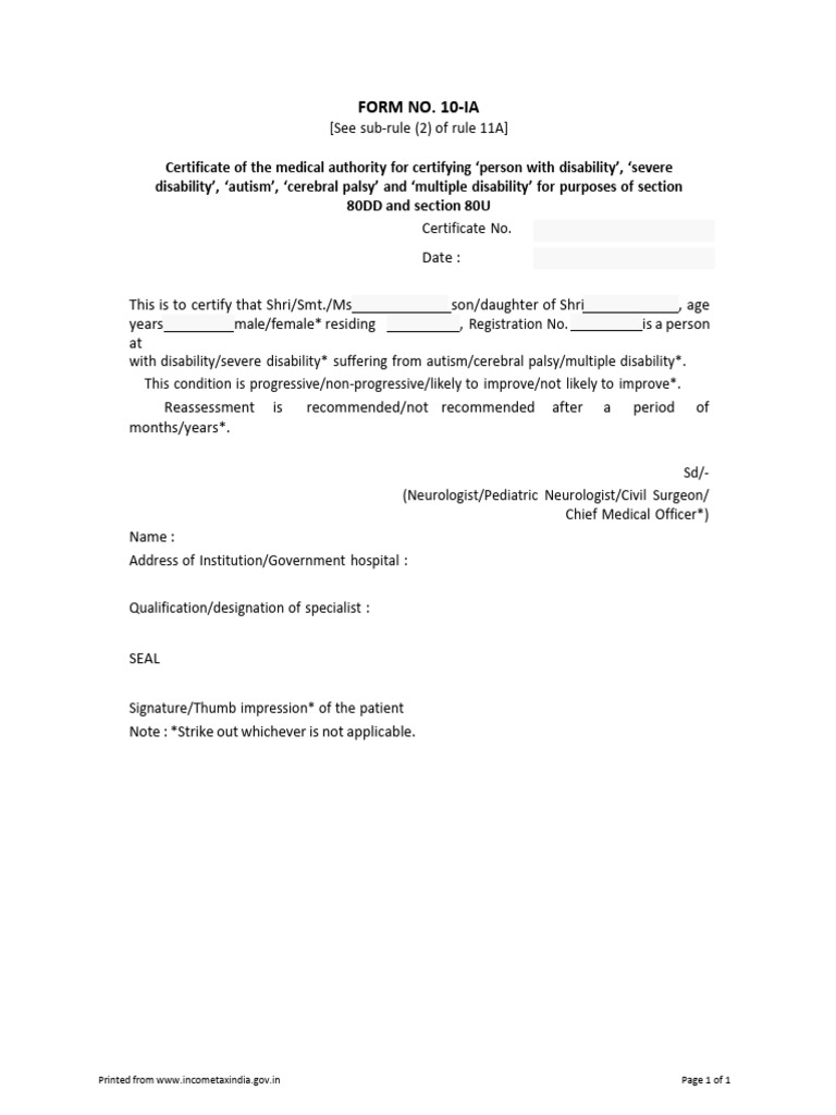 Disability Certification Form 10-IA | PDF