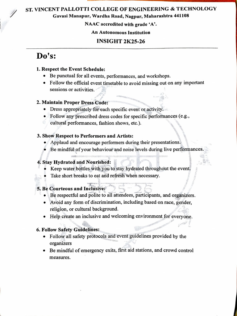 Event Etiquette Guidelines for INSIGHT 2K25-26 | PDF
