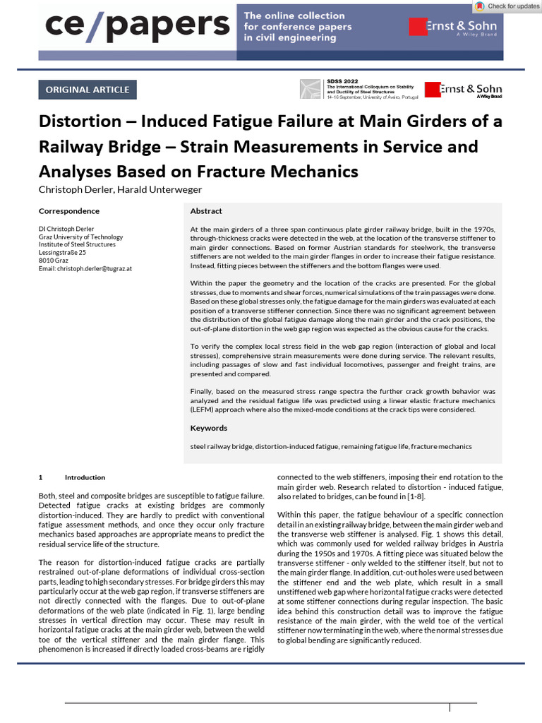 Distortion-Induced Fatigue in Railway Bridges | PDF | Fracture ...
