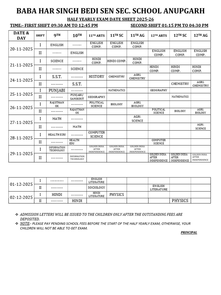 Date Sheet | PDF | Science