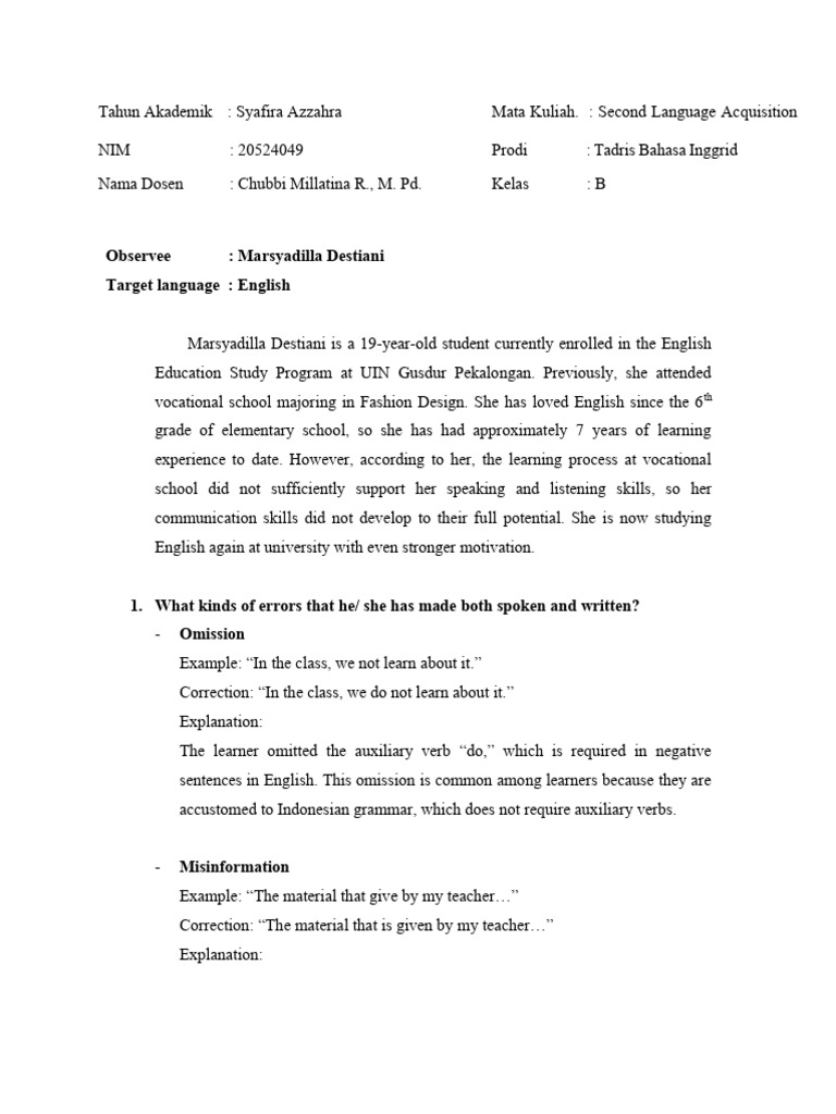 Analyzing Second Language Acquisition Errors | PDF | Second Language ...