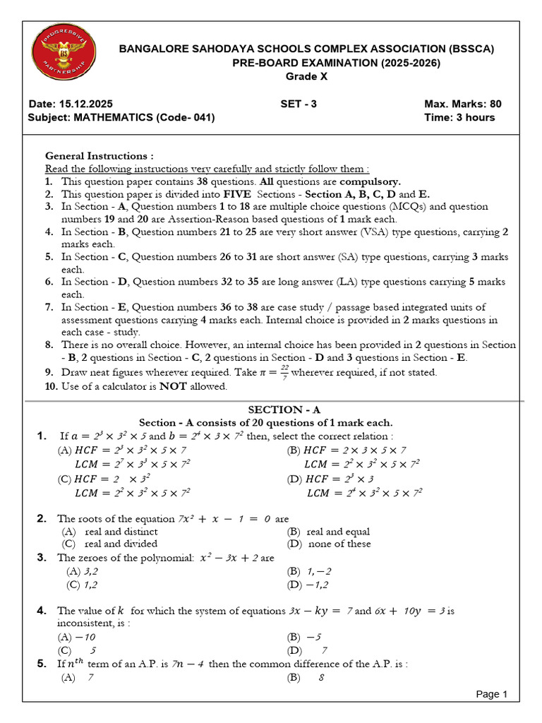 Grade X Mathematics Pre-Board Exam 2025-26 | PDF | Circle | Sphere