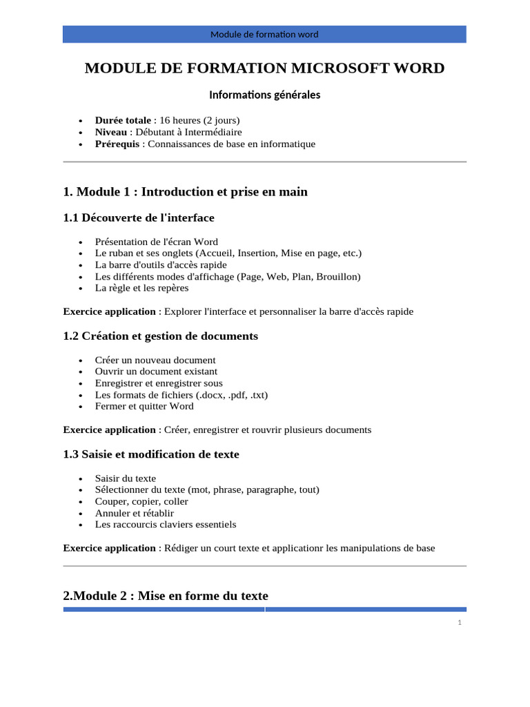 Formation Microsoft Word : Débutant à Intermédiaire | PDF | Microsoft ...