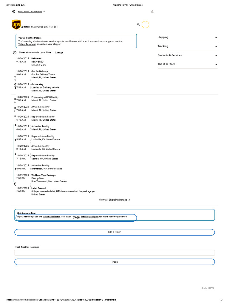 UPS Shipment Tracking Details | PDF | United Parcel Service