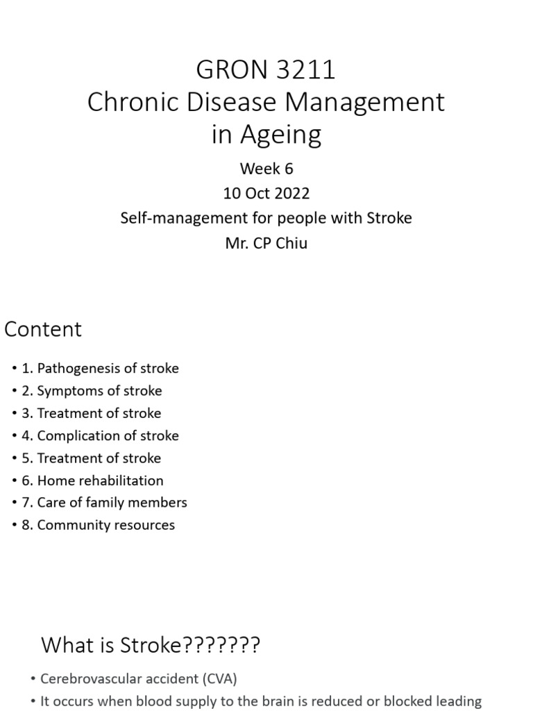 GRON3211 Chronic Disease Management in Ageing L.5 Self Management for ...