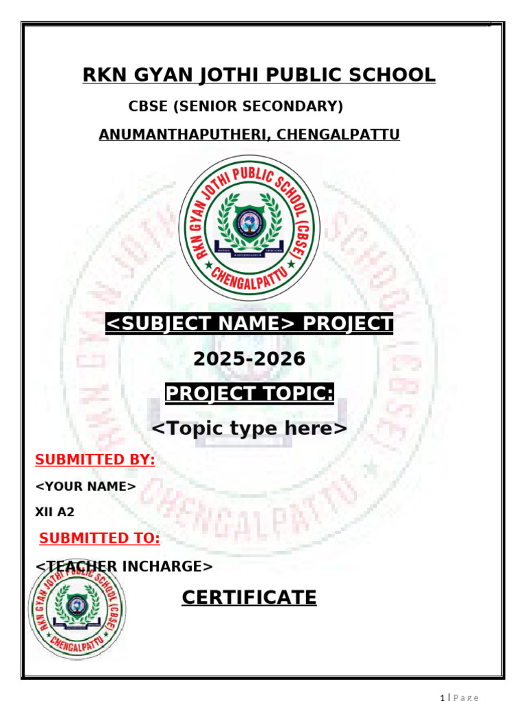 CBSE Project Certificate Template 2025 | PDF