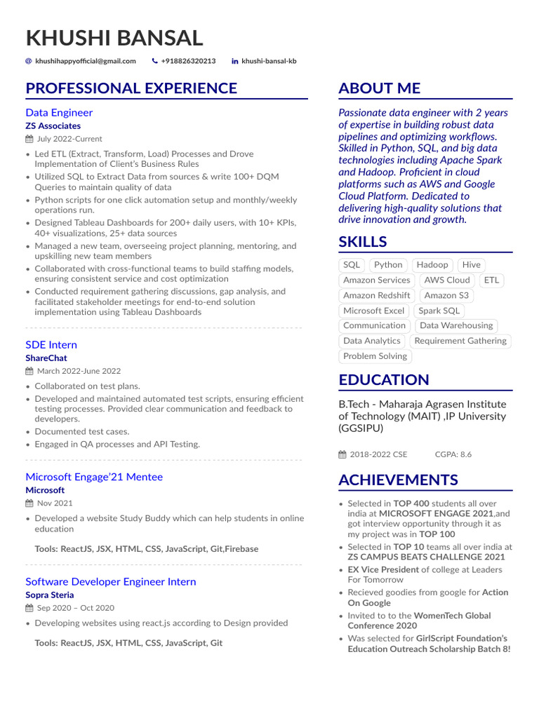 Data Engineer Profile: Khushi Bansal | PDF | Amazon Web Services ...