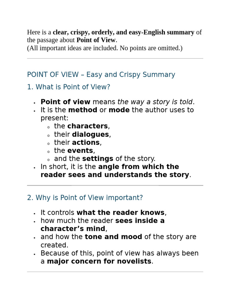 Understanding Point of View in Fiction | PDF | Narration | The Turn Of ...