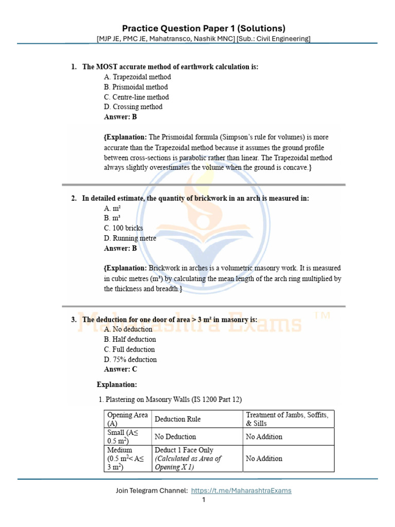 Civil Engineering Practice Questions & Solutions | PDF | Surface ...