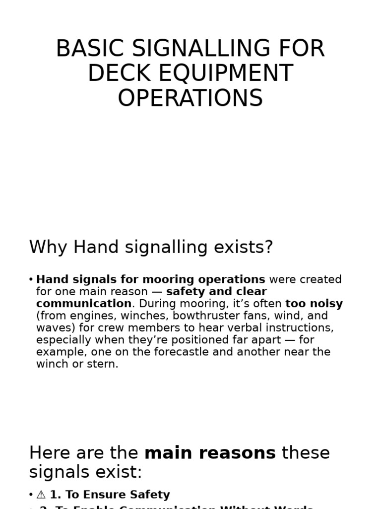 BASIC SIGNALLING FOR DECK EQUIPMENT OPERATIONS | PDF | Crane (Machine)