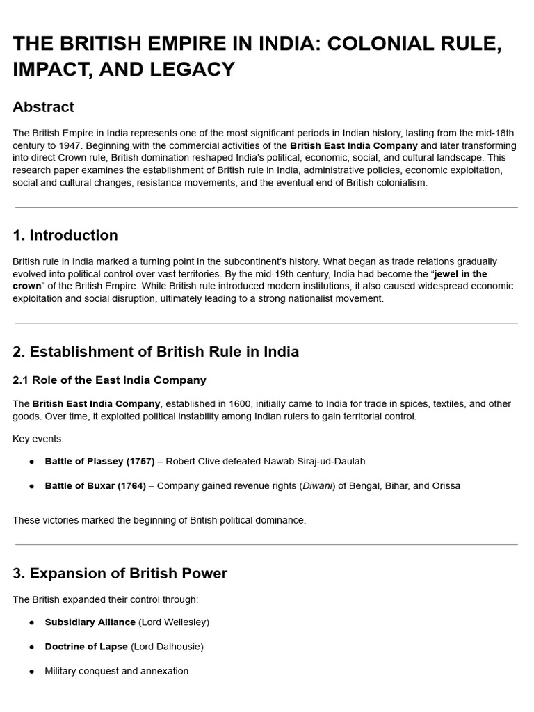 The British Empire in India - Colonial Rule, Impact, and Legacy | PDF ...